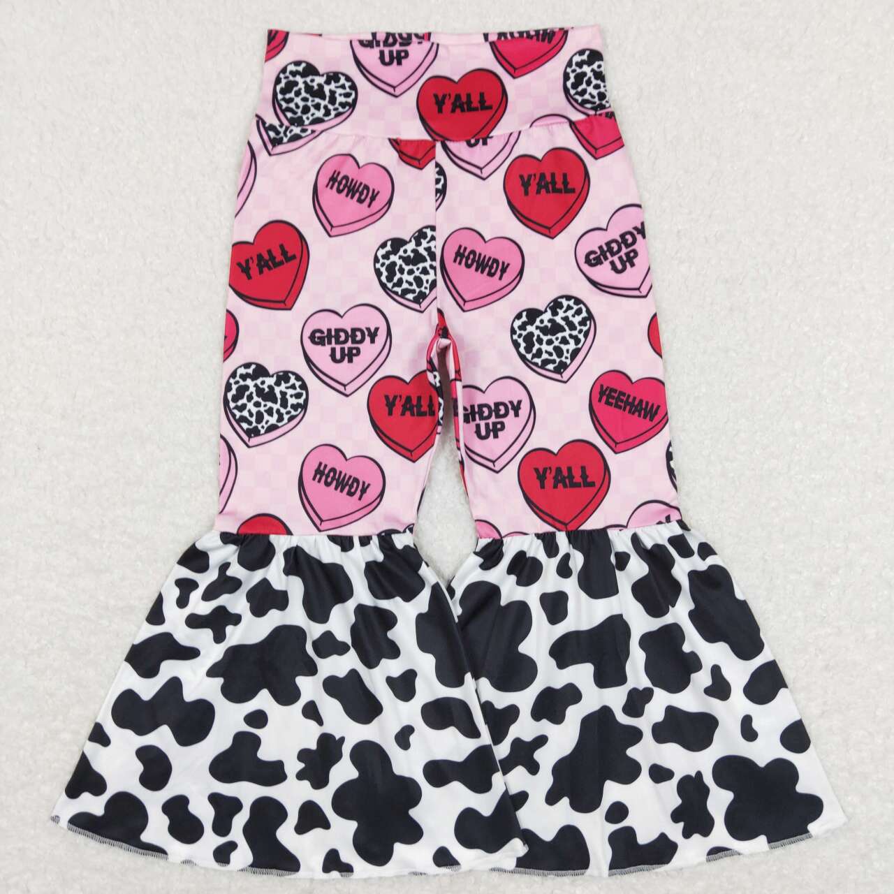 P0344 howdy letter love pink plaid cow pattern trousers