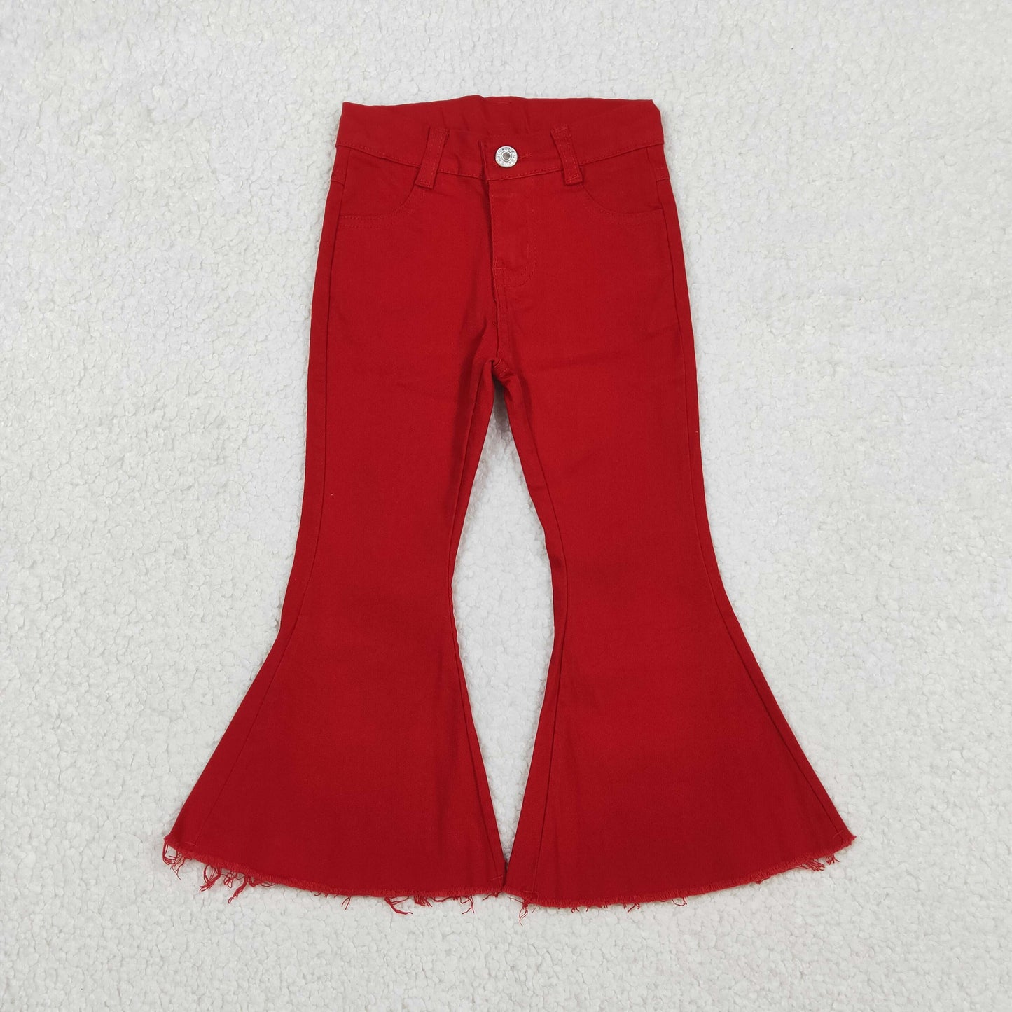 Sibling Red Denim Bell Jeans Pants for Baby Girls Infant Casual Comfortable Soft Fabric Clothing Kids Fashion