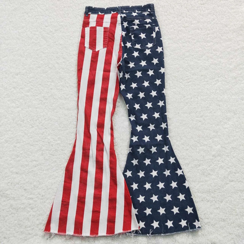 P0119 Adult National Day Striped Stars Denim Trousers