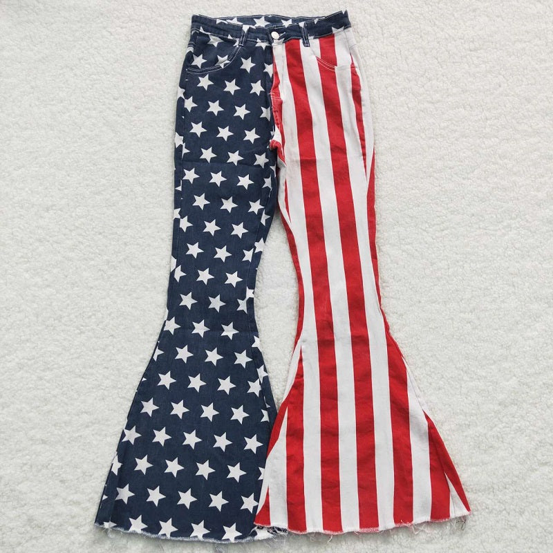 P0119 Adult National Day Striped Stars Denim Trousers