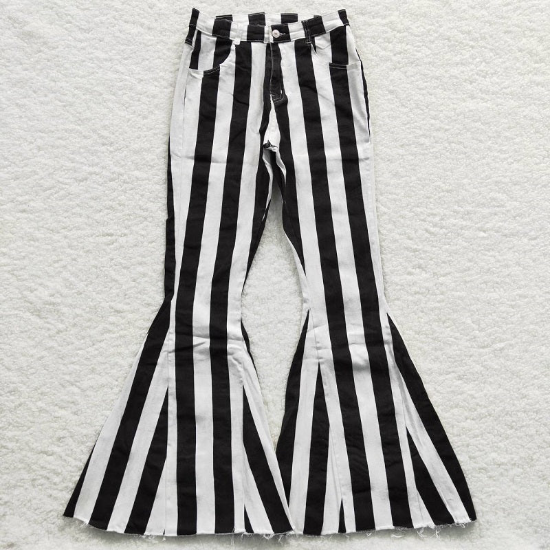 P0121 Adult Black and White Striped Denim Trousers