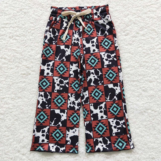 P0140 Cow-print geometric-pattern plaid trousers