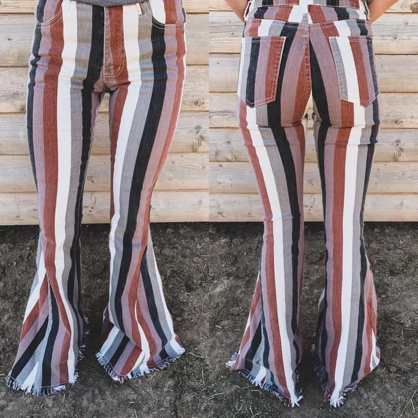 P0152 Adult Brick Off-White Striped Denim Trousers