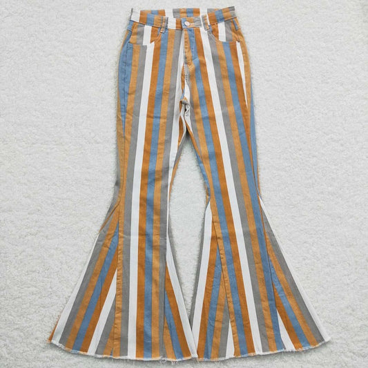 P0153 Adult Orange Off-White Striped Denim Trousers