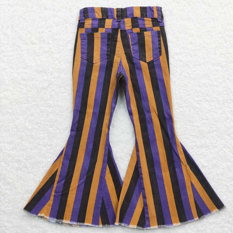 P0157 Purple Yellow Black Striped Denim Trousers