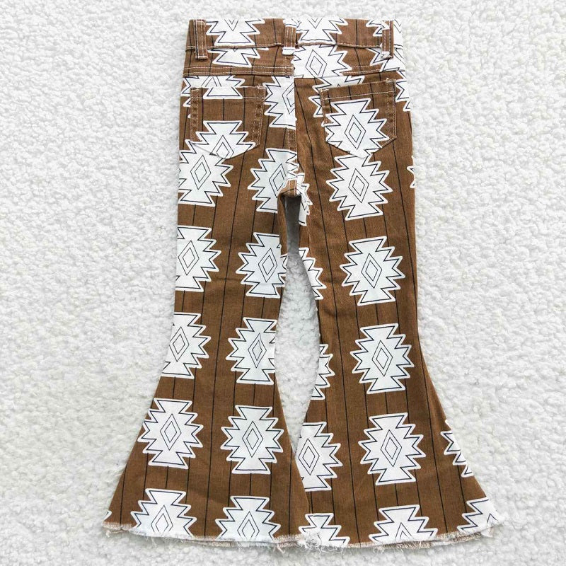 P0228 Geometric Stripe Brown Denim Trousers