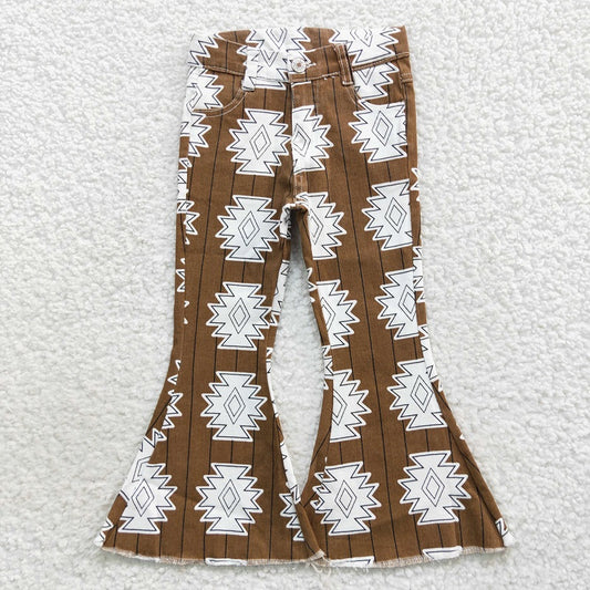 P0228 Geometric Stripe Brown Denim Trousers