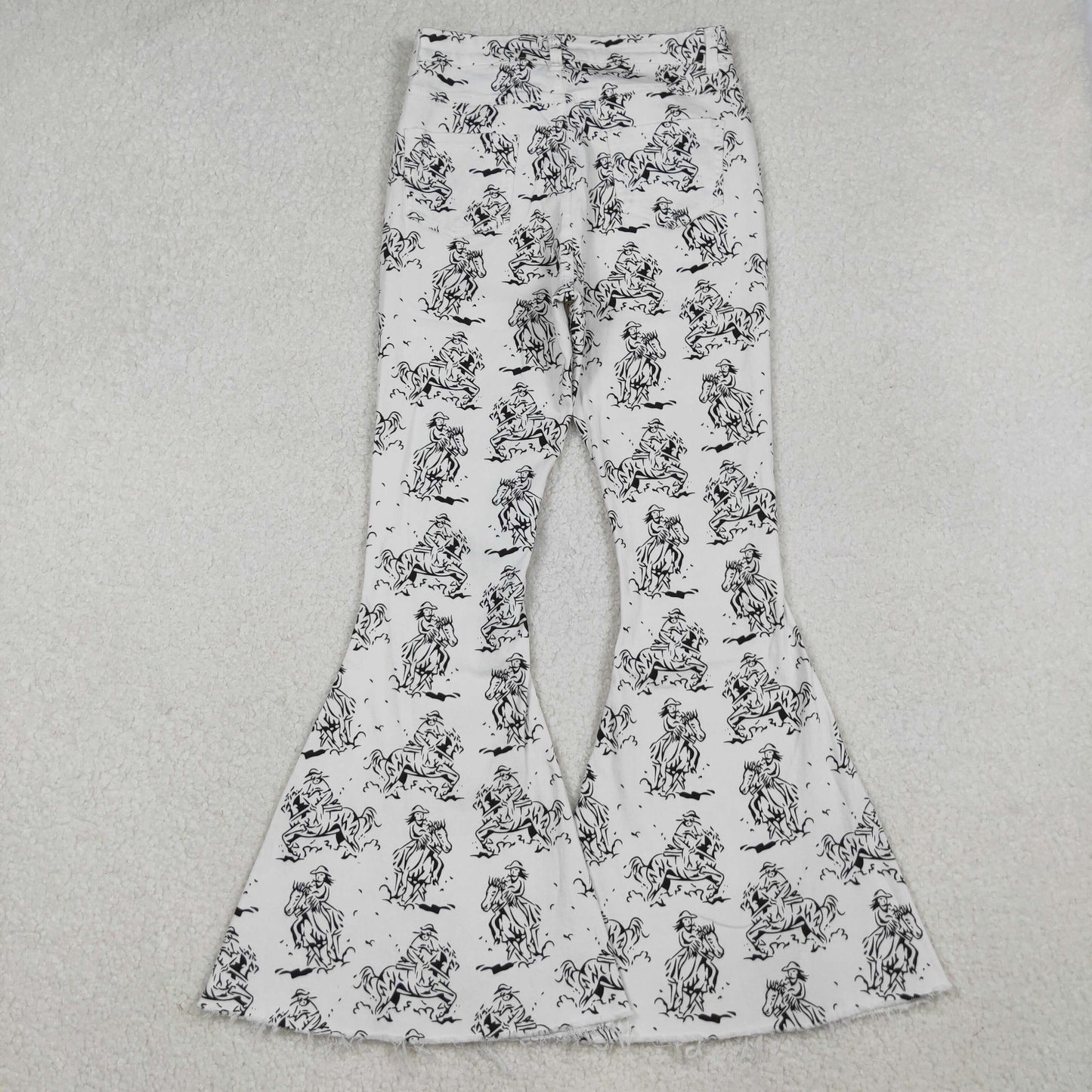 P0296  Adult Women White Western Rodeo Denim Bell Bottom Pants Jeans     D 1022