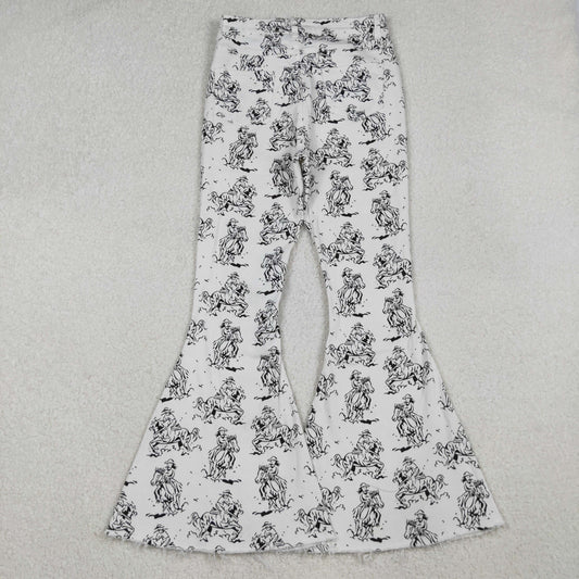 P0296 Adult Women White Western Rodeo Denim Bell Bottom Pants Jeans D 1022