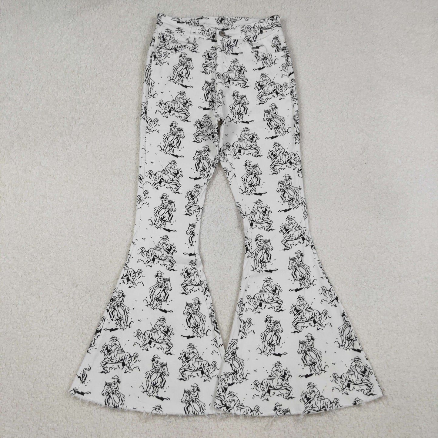 P0296  Adult Women White Western Rodeo Denim Bell Bottom Pants Jeans     D 1022