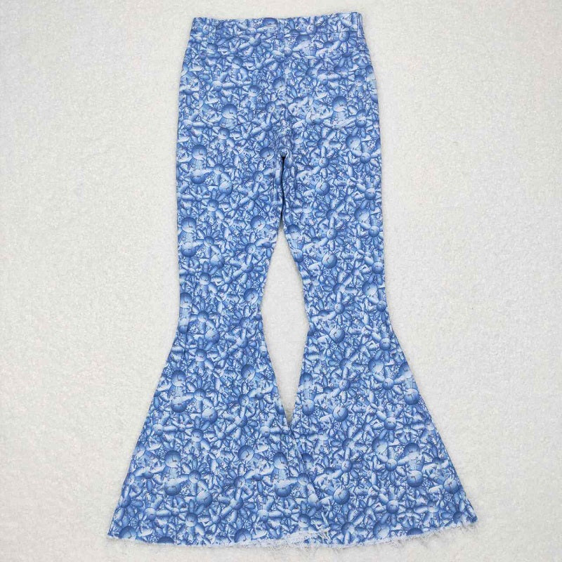 P0297 Adult floral pattern blue denim trousers