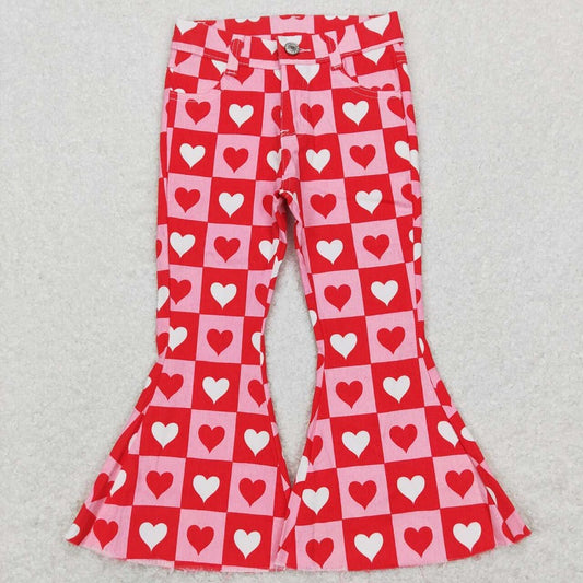 P0324 Kids Girls Heart Print Denim Pants