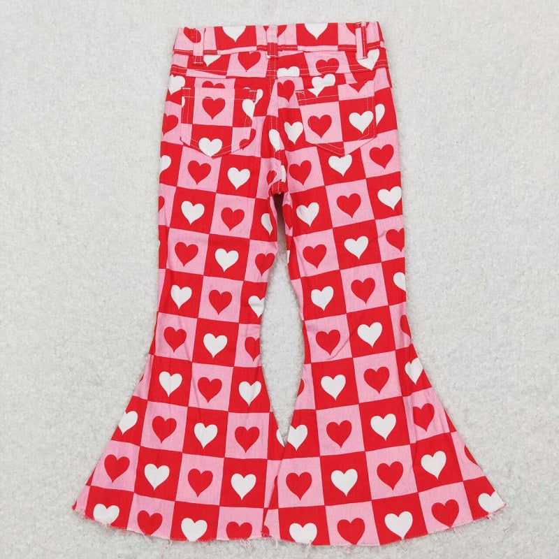 P0324 Kids Girls Heart Print Denim Pants