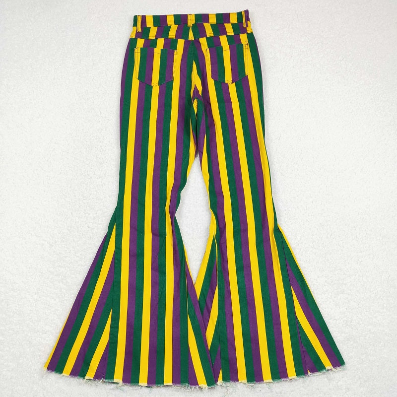 P0328 Adult purple, green and gold striped denim trousers