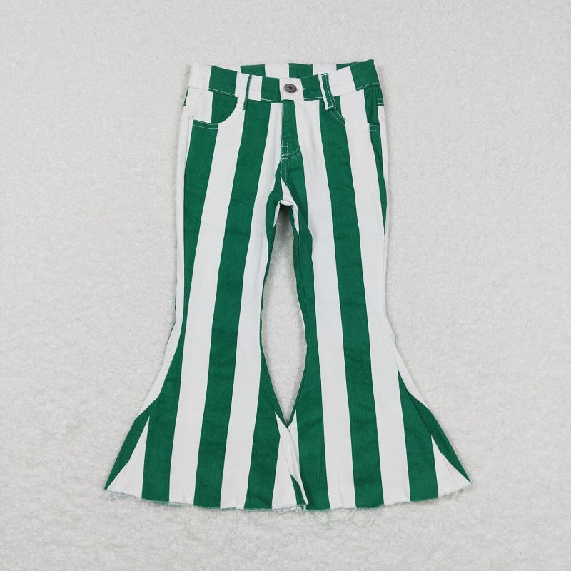 P0330 Green and white striped denim trousers