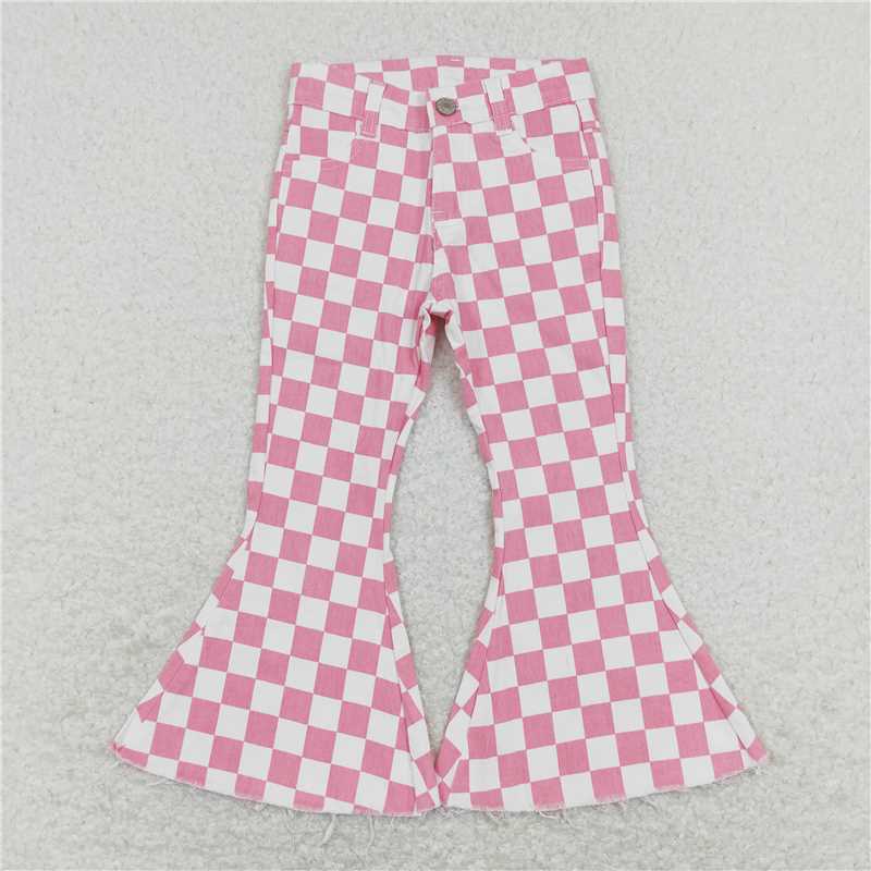 Match Girls Boys Checkered Denim Adjustble Waistband Jeand Pants D 3.31