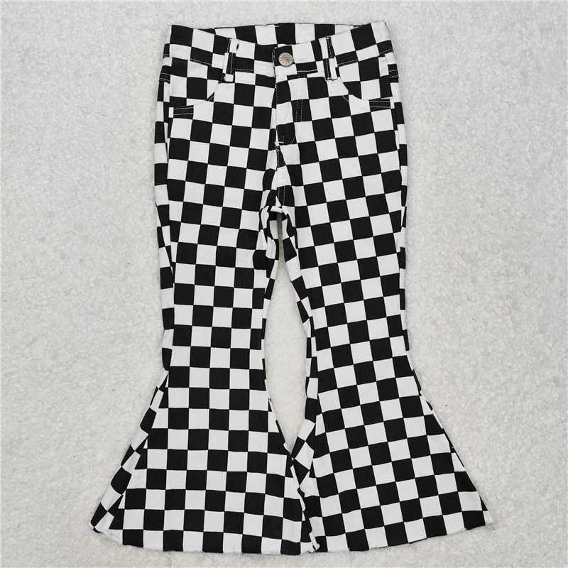 Match Girls Boys Checkered Denim Adjustble Waistband Jeand Pants D 3.31