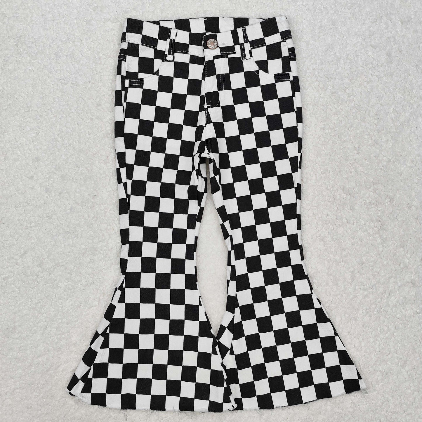 P0349 Black and white plaid denim trousers