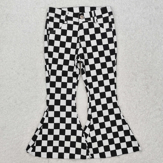 P0349 Black and white plaid denim trousers