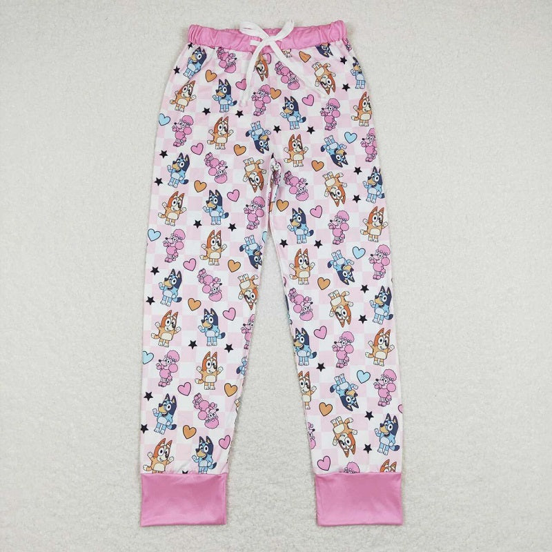 P0393  Adult female cartoon dog love pink and white plaid trousers 