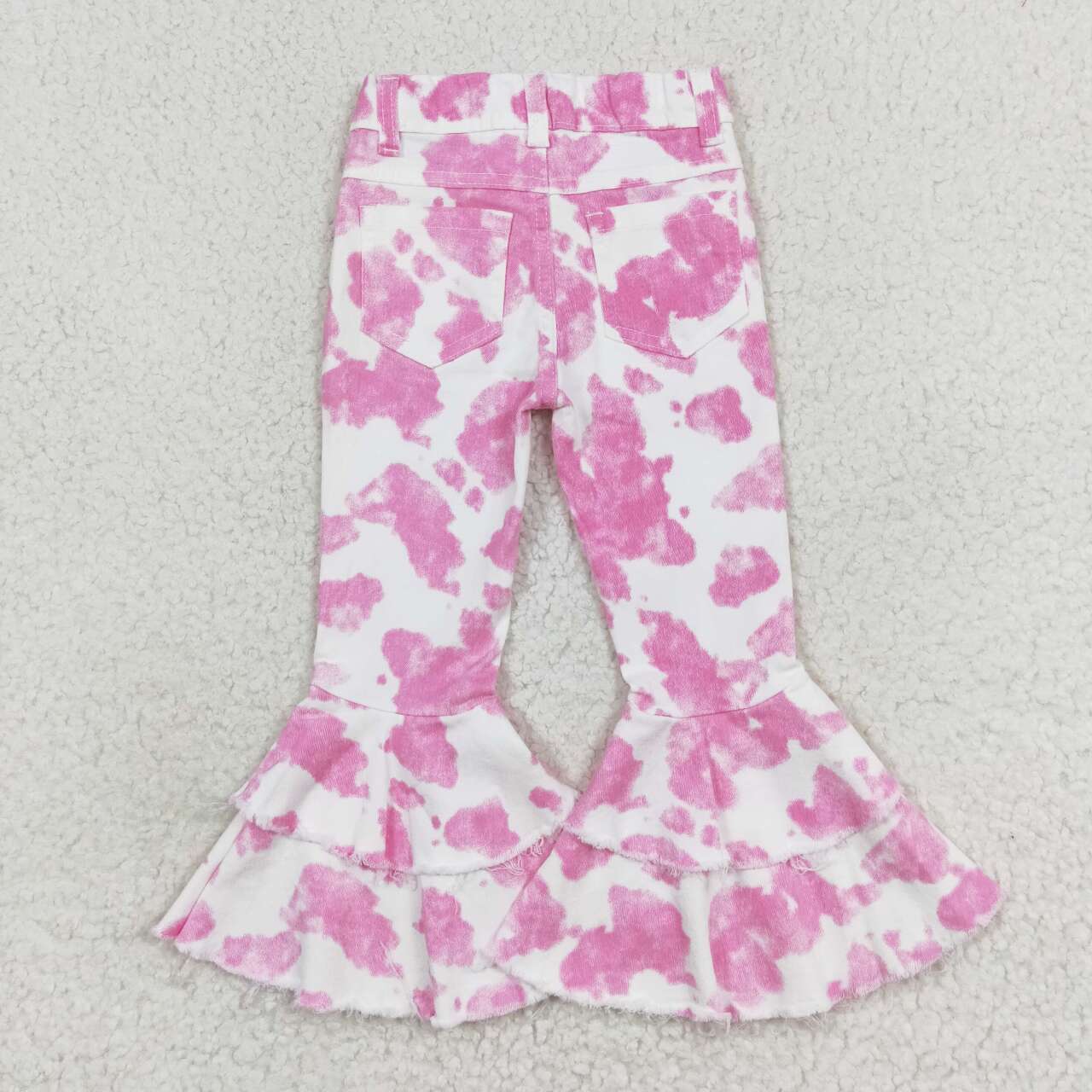 P0406 Pink and white cow print denim trousers