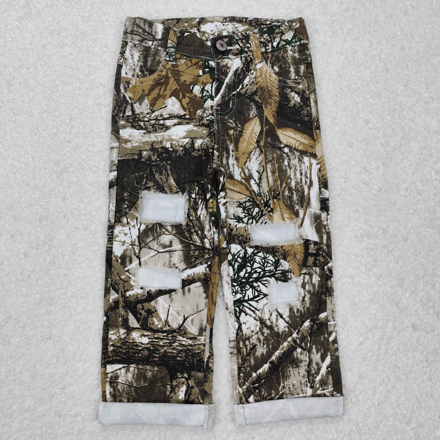 P0410 Baby Boys Camouflage Real Tree Distressed Denim Pants