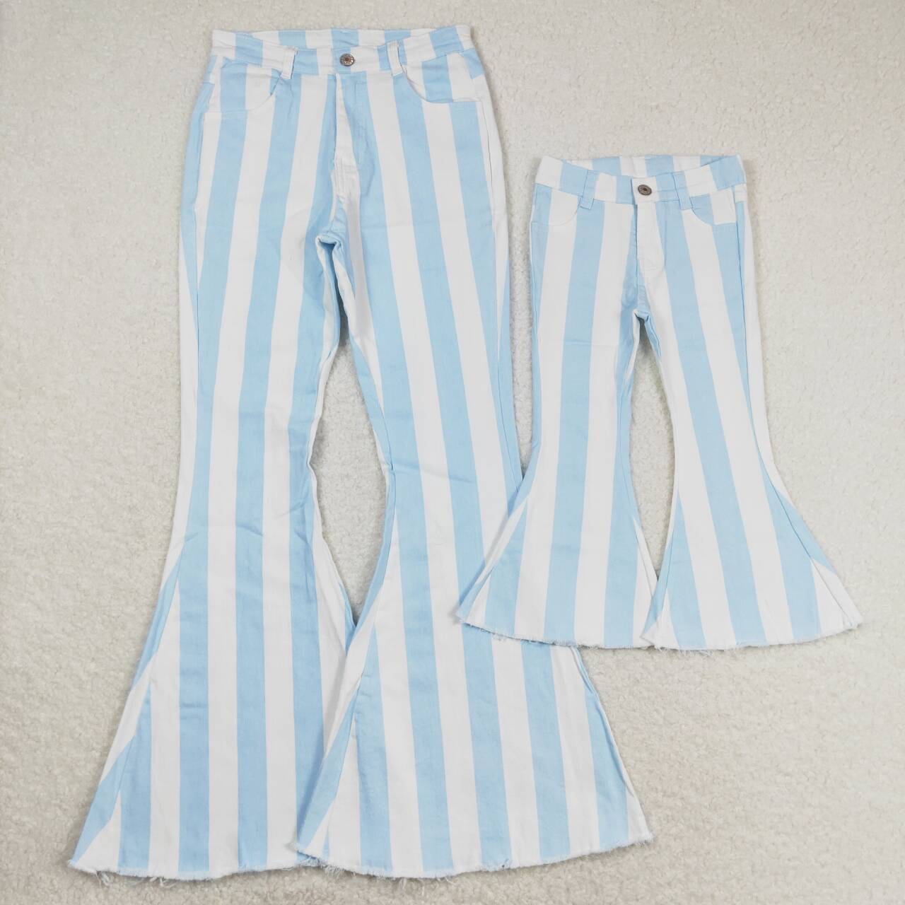 P0458 Adult women blue and white striped denim trousers