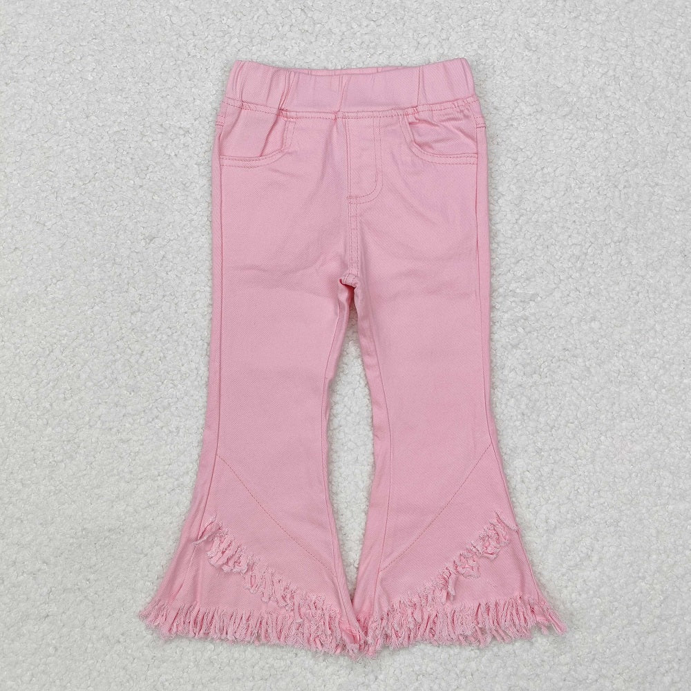 P0463 Pink Elastic Waist Tassel Denim Trousers