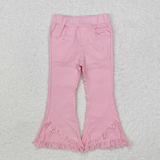 P0463 Pink Elastic Waist Tassel Denim Trousers