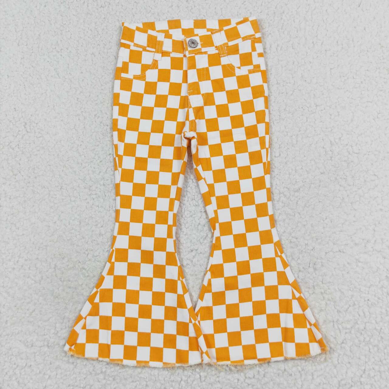 P0468 Orange plaid denim trousers jeans