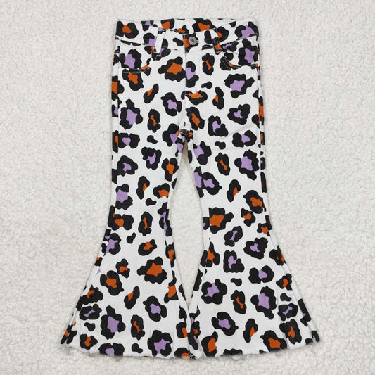 P0470  Orange and purple leopard print denim trousers