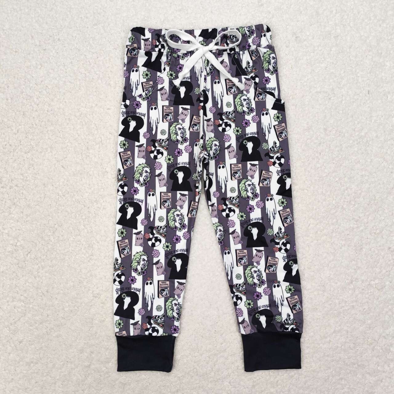 P0480 Halloween Ghost Clown Black and White Striped Pants