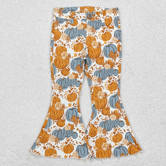 P0487 pumpkin flower denim trousers