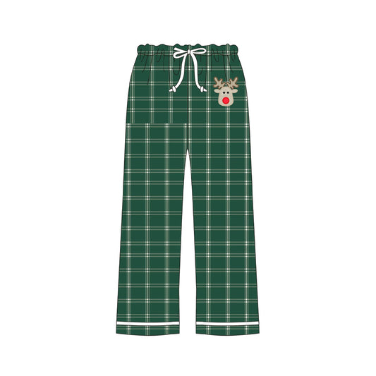 presale P0504 Adult Women Christmas Reindeer Green Plaid Pants