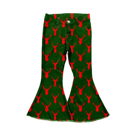presale P0515 Christmas Reindeer Green Denim Pants