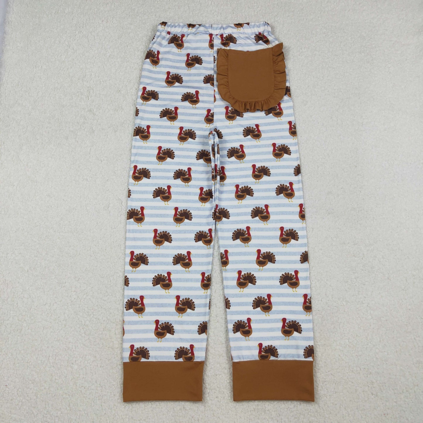 P0516 Adult Women Turkey Stripe Brown Lace Pocket Pants D 1022