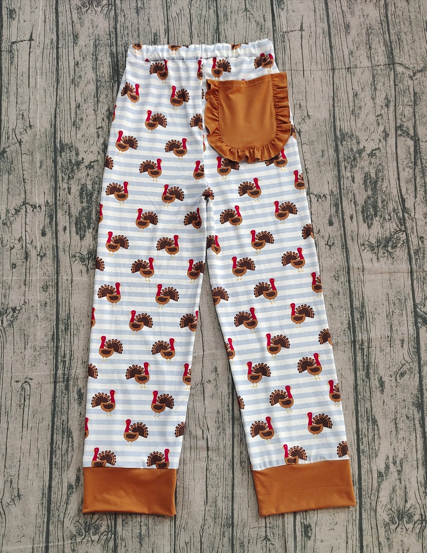 P0516 Adult Women Turkey Stripe Brown Lace Pocket Pants D 1022