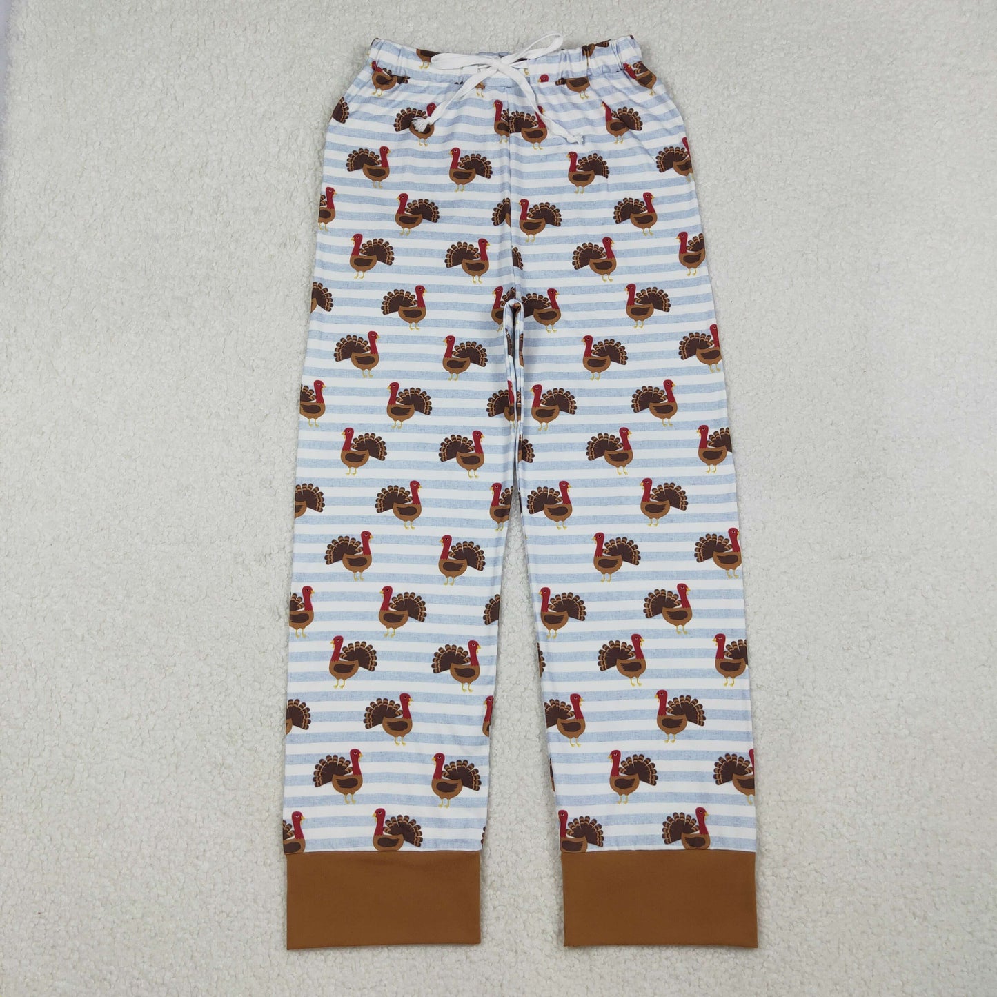 P0516 Adult Women Turkey Stripe Brown Lace Pocket Pants D 1022