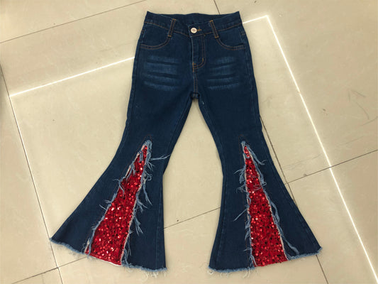 presale P0532 Red sequined dark denim trousers