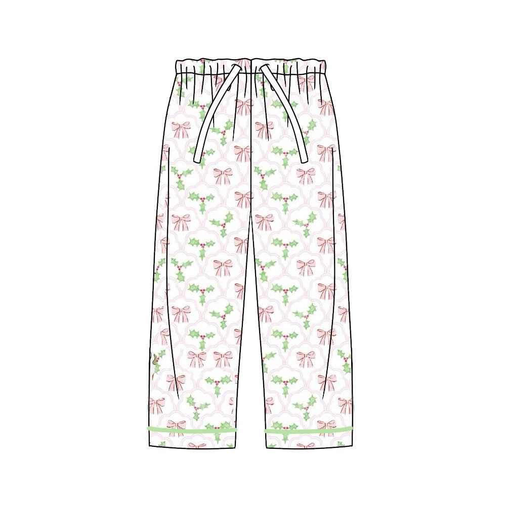 P0545 Adult Women Pink Bow Pattern Leaf Pants