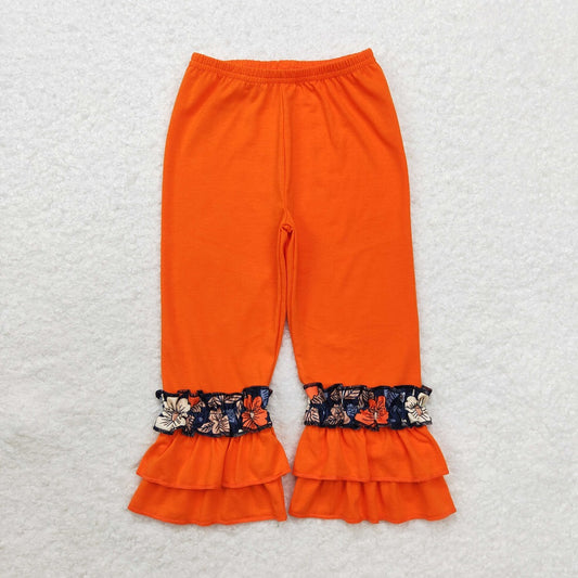 P0580 Orange trousers with floral navy lace