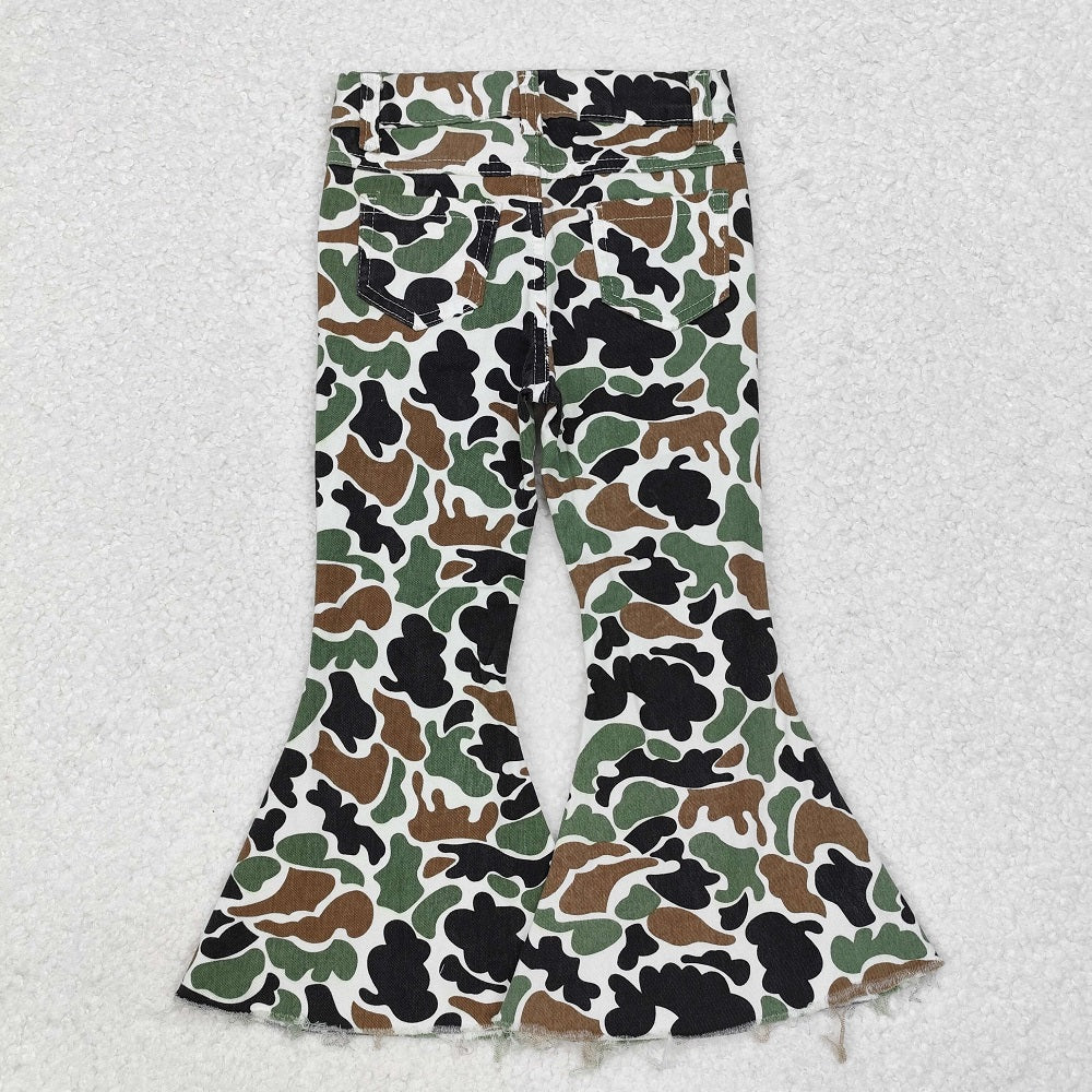P0582 Beige denim trousers with brown green camouflage