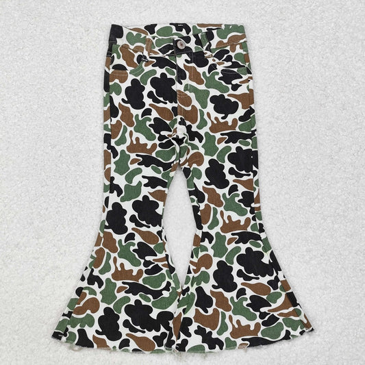 P0582 Beige denim trousers with brown green camouflage