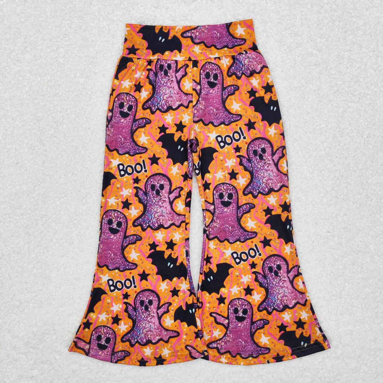 P0609  Halloween purple ghost black bat pattern orange trousers