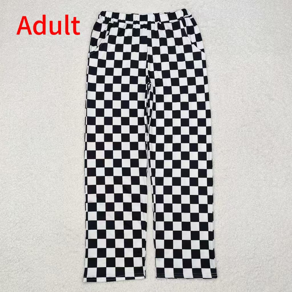 P0647  Adult women black and white plaid trousers