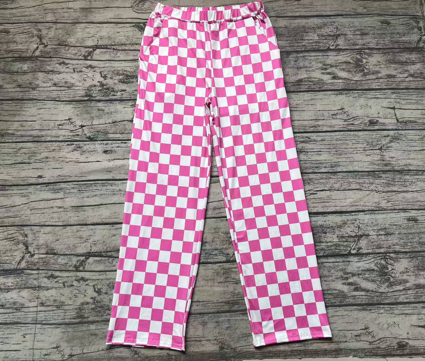 P0648  Adult women pink and white plaid trousers