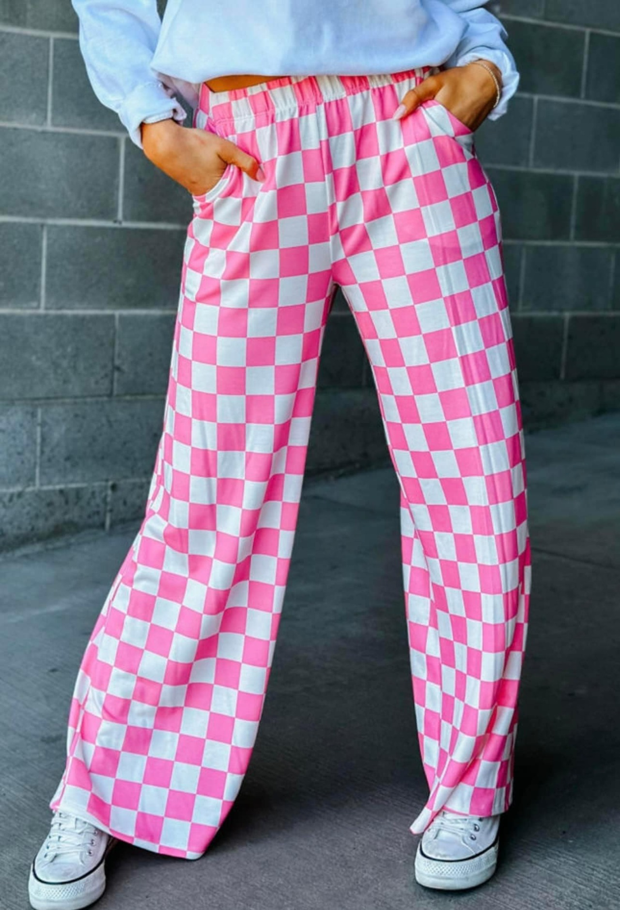 presale P0648  Adult women pink and white plaid trousers  2024 9.4