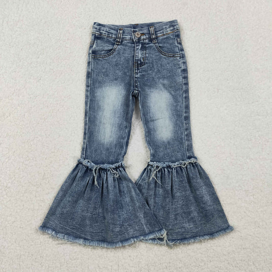 P0676 Baby Girls Navy Bleached Denim Flare Pants Jeans D 1028