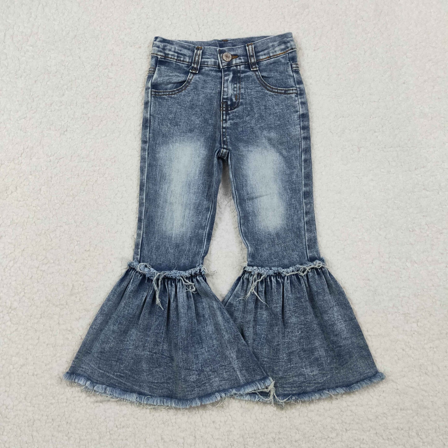 P0676 Baby Girls Navy Bleached Denim Flare Pants Jeans D 1028