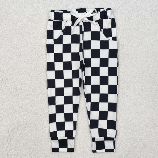 P0699 Black and white check lace-up trousers